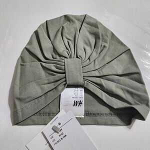H&M Girls Knot Detail Cotton Jersey Sage Green Knotted Turban Hat Size 7-12 NEW